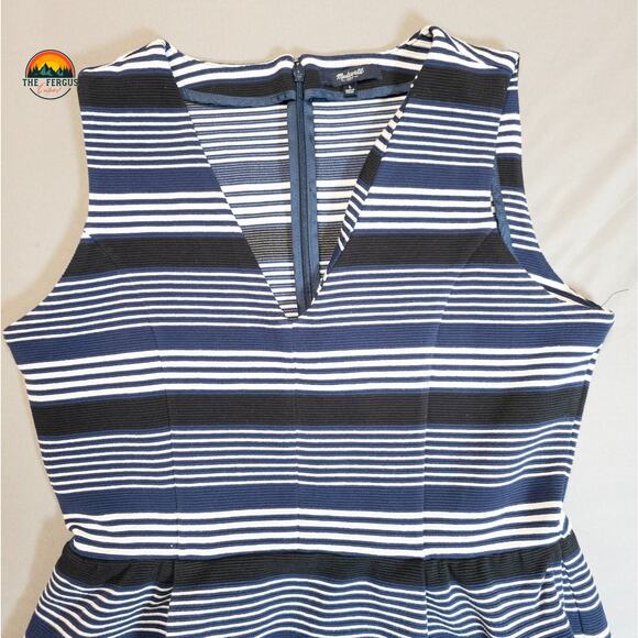 Madewell A-Line Dress Navy White V-Neck Othman Ridge Striped Women's Size Large - Picture 3 of 9